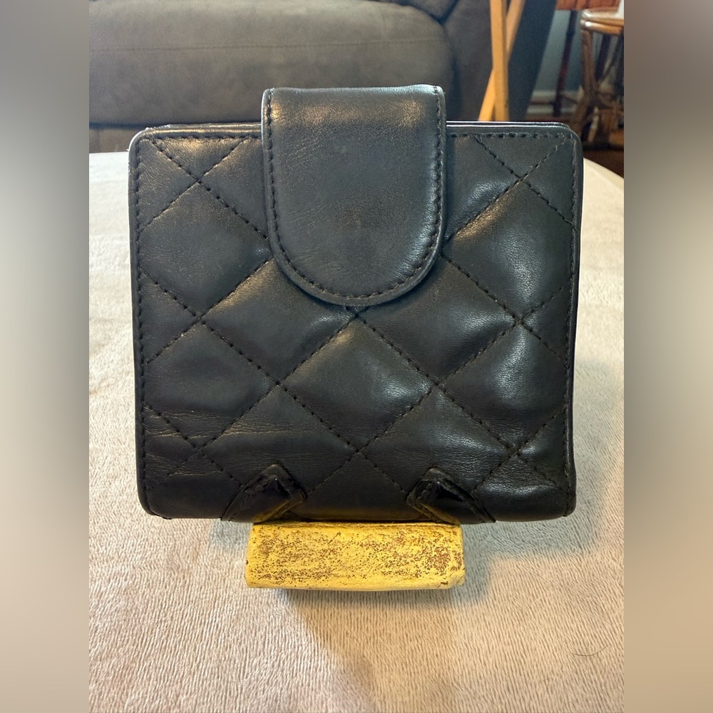 Chanel Cambon Ligne Compact Bi Fold Wallet Black